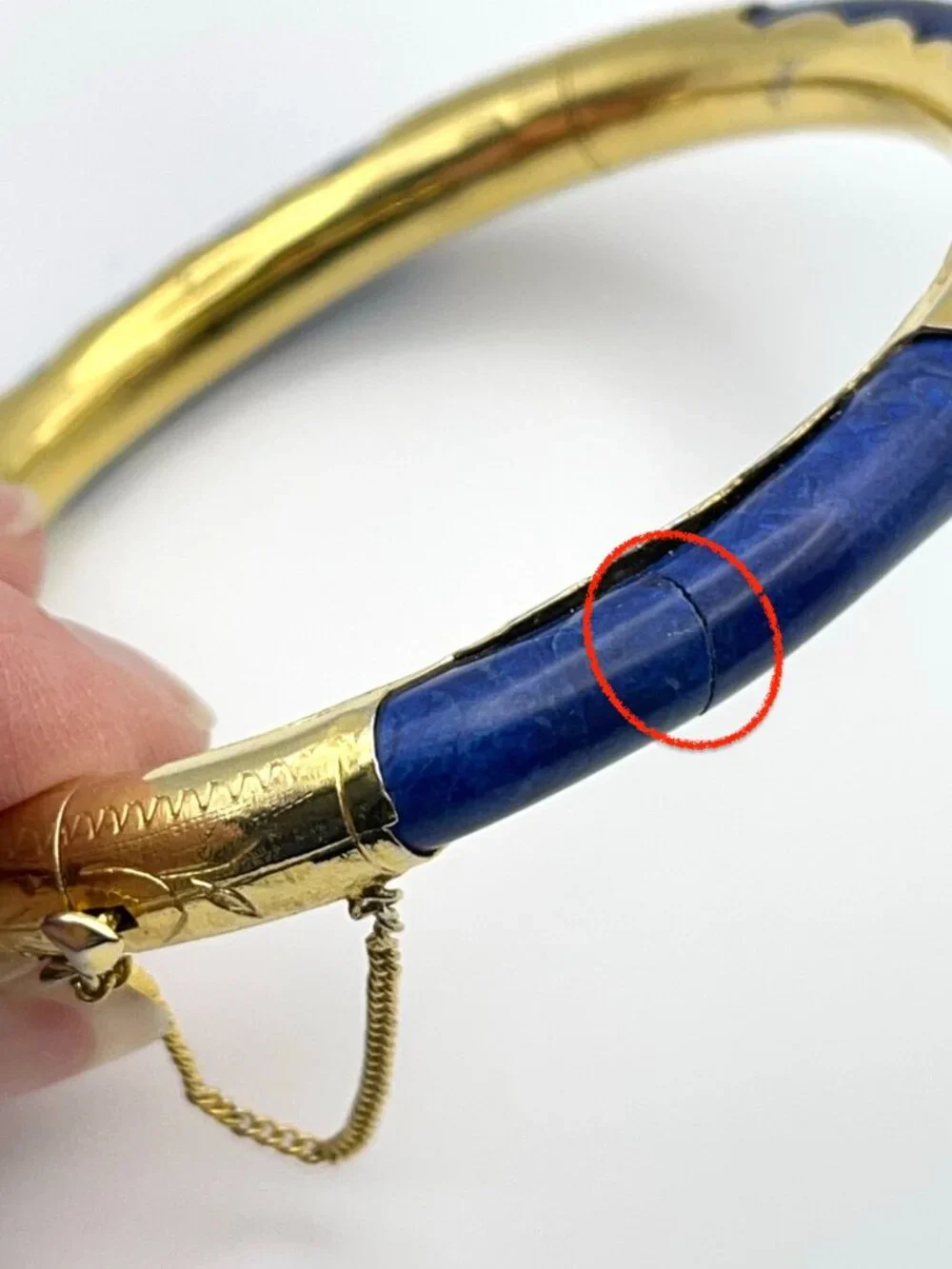 Vintage Blue Stone Gold Tone Hinged Bangle Bracelet